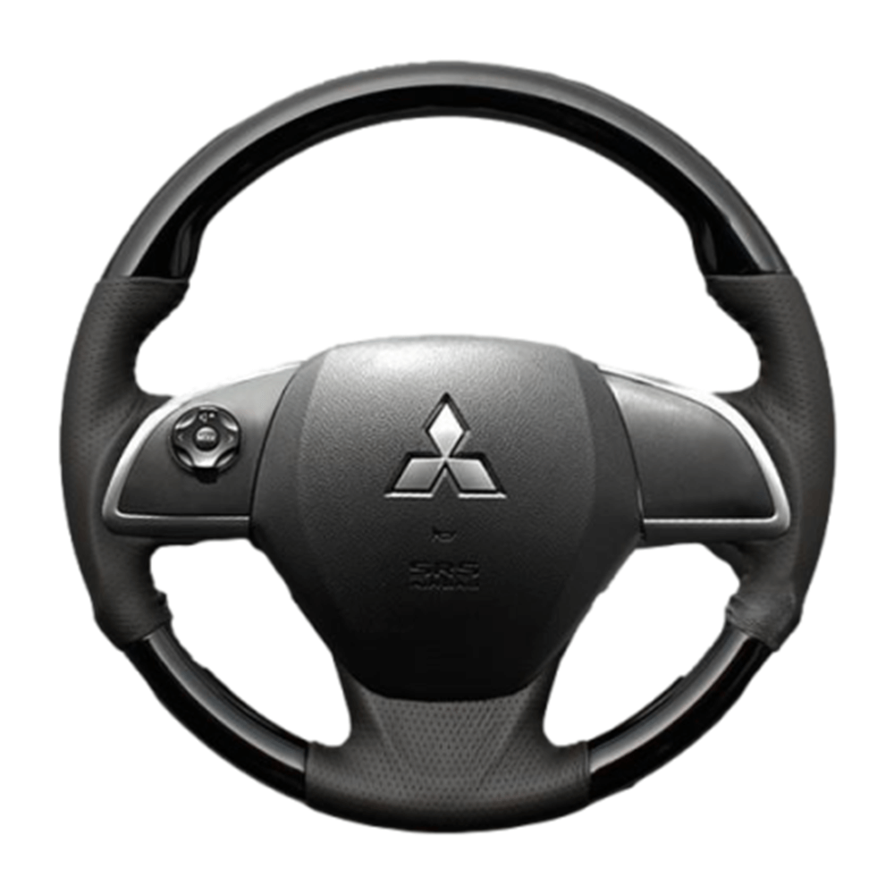 (ピアノブラック×ダークグレー) ガングリップ ウッド×パンチング 本皮調ステアリング アウトランダー GF7W/8W ガーニッシュ有車用 FEGGARI LS12CN-005