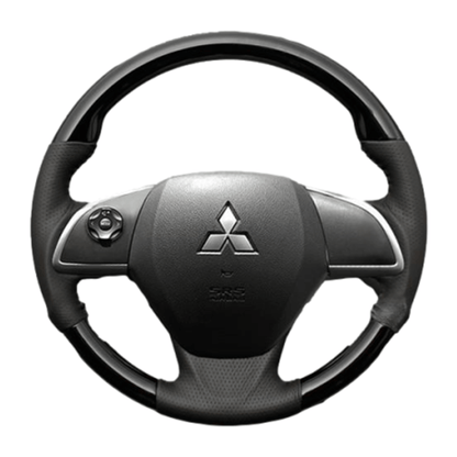 (ピアノブラック×ダークグレー) ガングリップ ウッド×パンチング 本皮調ステアリング アウトランダー GF7W/8W ガーニッシュ有車用 FEGGARI LS12CN-005