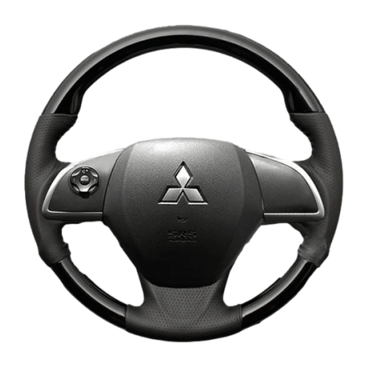 (ピアノブラック×ダークグレー) ガングリップ ウッド×パンチング 本皮調ステアリング アウトランダー GF7W/8W ガーニッシュ有車用 FEGGARI LS12CN-005
