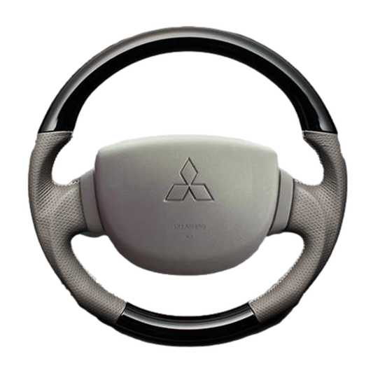 (ピアノブラック×ベージュ×シルバーユーロステッチ) ガングリップ ウッド×パンチング 本皮調ステアリング ミニキャブバン DS17V系 FEGGARI LSEV-VPS-003