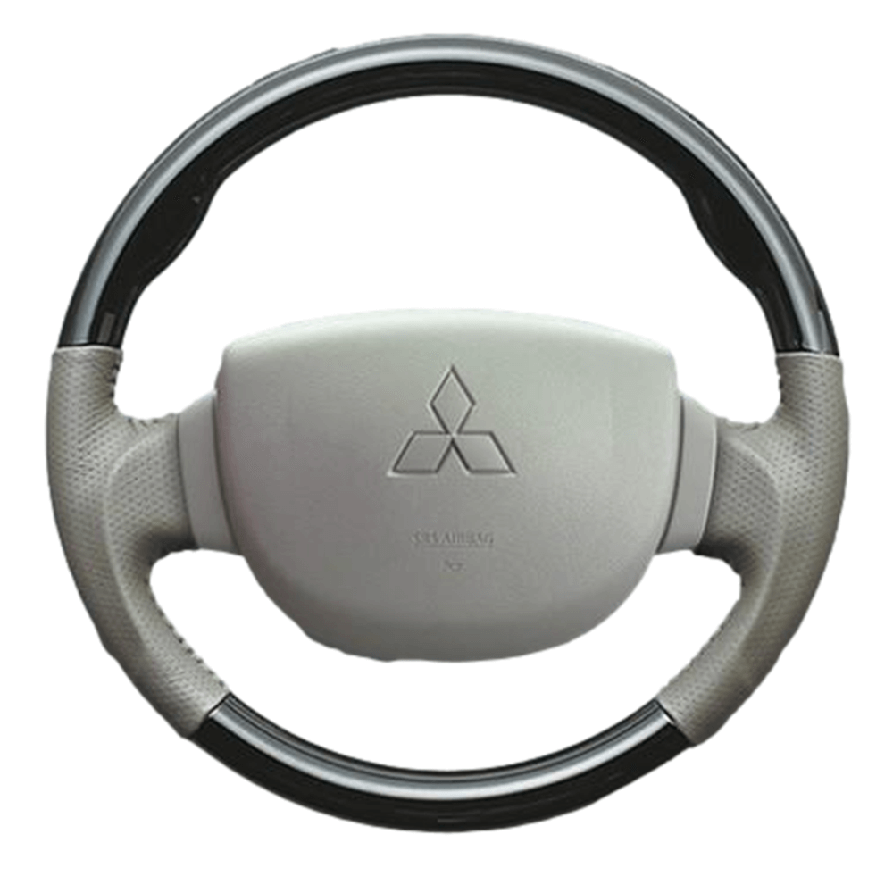 (ピアノブラック×ベージュ) ガングリップ ウッド×パンチング 本皮調 レザーステアリング ミニキャブバン DS64V系 FEGGARI LS76-005