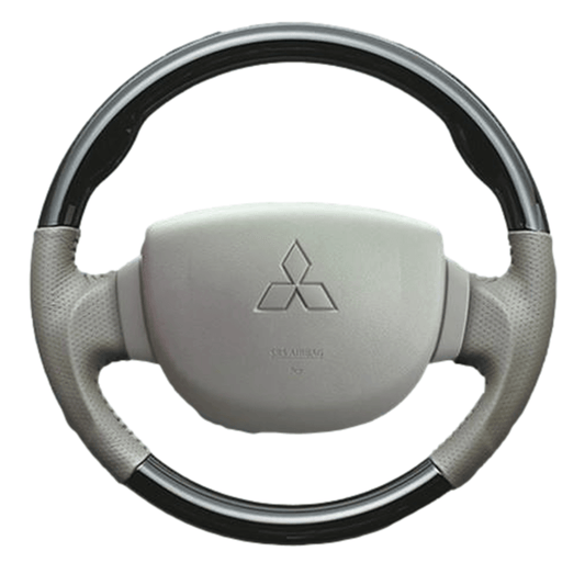 (ピアノブラック×ベージュ) ガングリップ ウッド×パンチング 本皮調 レザーステアリング ミニキャブバン DS64V系 FEGGARI LS76-005