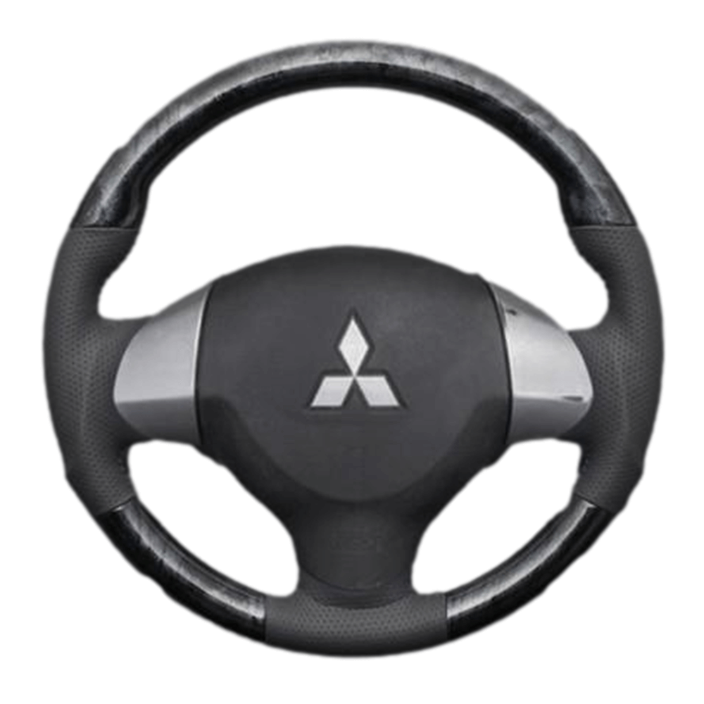 (黒木目×ダークグレー) ガングリップ ウッド×パンチング 本皮調 レザーステアリング タウンボックス DS17W系 FEGGARI LS135-008