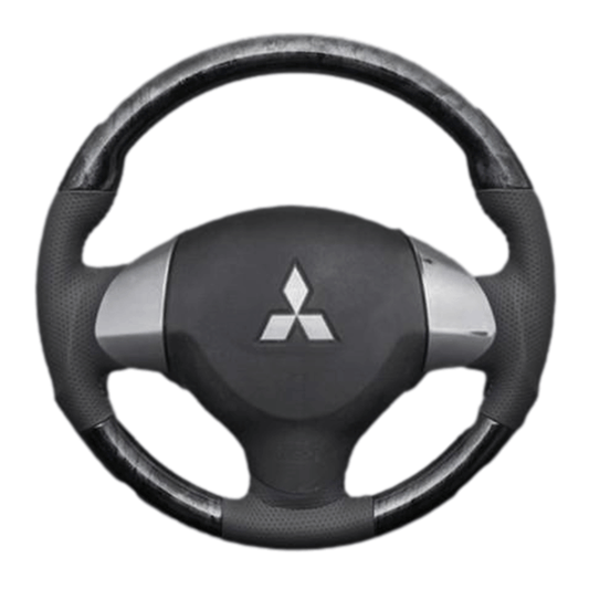 (黒木目×ダークグレー) ガングリップ ウッド×パンチング 本皮調 レザーステアリング タウンボックス DS17W系 FEGGARI LS135-008