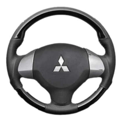 (ピアノブラック×ダークグレー) ガングリップ ウッド×パンチング 本皮調 レザーステアリング タウンボックス DS17W系 FEGGARI LS137-008