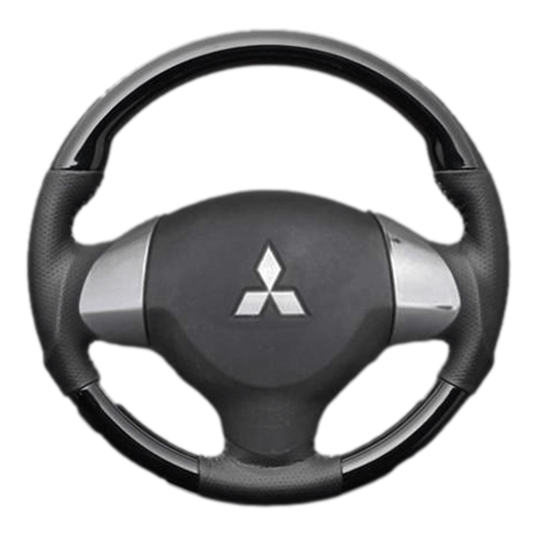 (ピアノブラック×ダークグレー) ガングリップ ウッド×パンチング 本皮調 レザーステアリング タウンボックス DS17W系 FEGGARI LS137-008