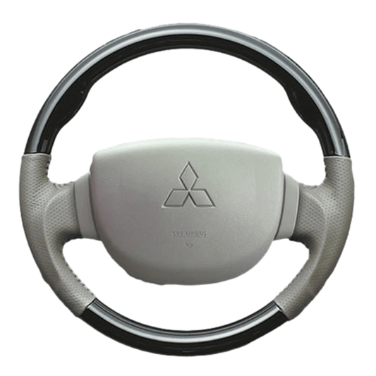 (ピアノブラック×ベージュ) ガングリップ ウッド×パンチング 本皮調 レザーステアリング タウンボックス DS64W系 FEGGARI LS76-006