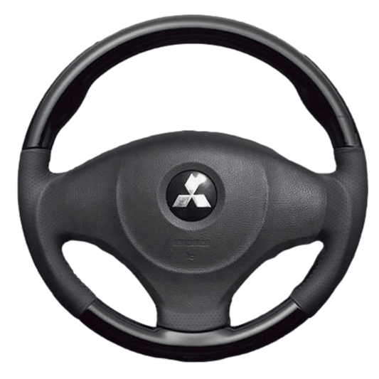 (ピアノブラック×ダークグレー) ガングリップ ウッド×パンチング 本皮調 レザーステアリング デリカ D:2 MB15S 前期 FEGGARI LS48-009