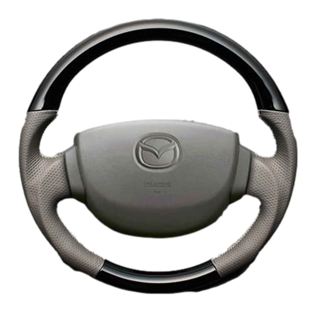 (ピアノブラック×ベージュ×シルバーユーロステッチ) ガングリップ ウッド×パンチング 本皮調ステアリング スクラムバン DG17V系 FEGGARI LSEV-VPS-004