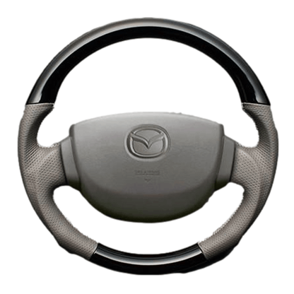 (ピアノブラック×ベージュ×シルバーユーロステッチ) ガングリップ ウッド×パンチング 本皮調ステアリング スクラムバン DG17V系 FEGGARI LSEV-VPS-004