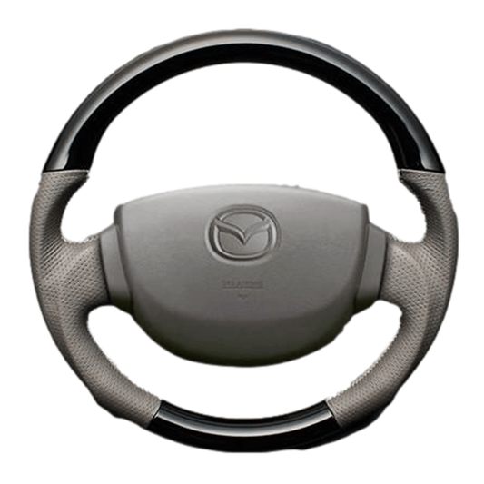 (ピアノブラック×ベージュ×シルバーユーロステッチ) ガングリップ ウッド×パンチング 本皮調ステアリング スクラムバン DG17V系 FEGGARI LSEV-VPS-004