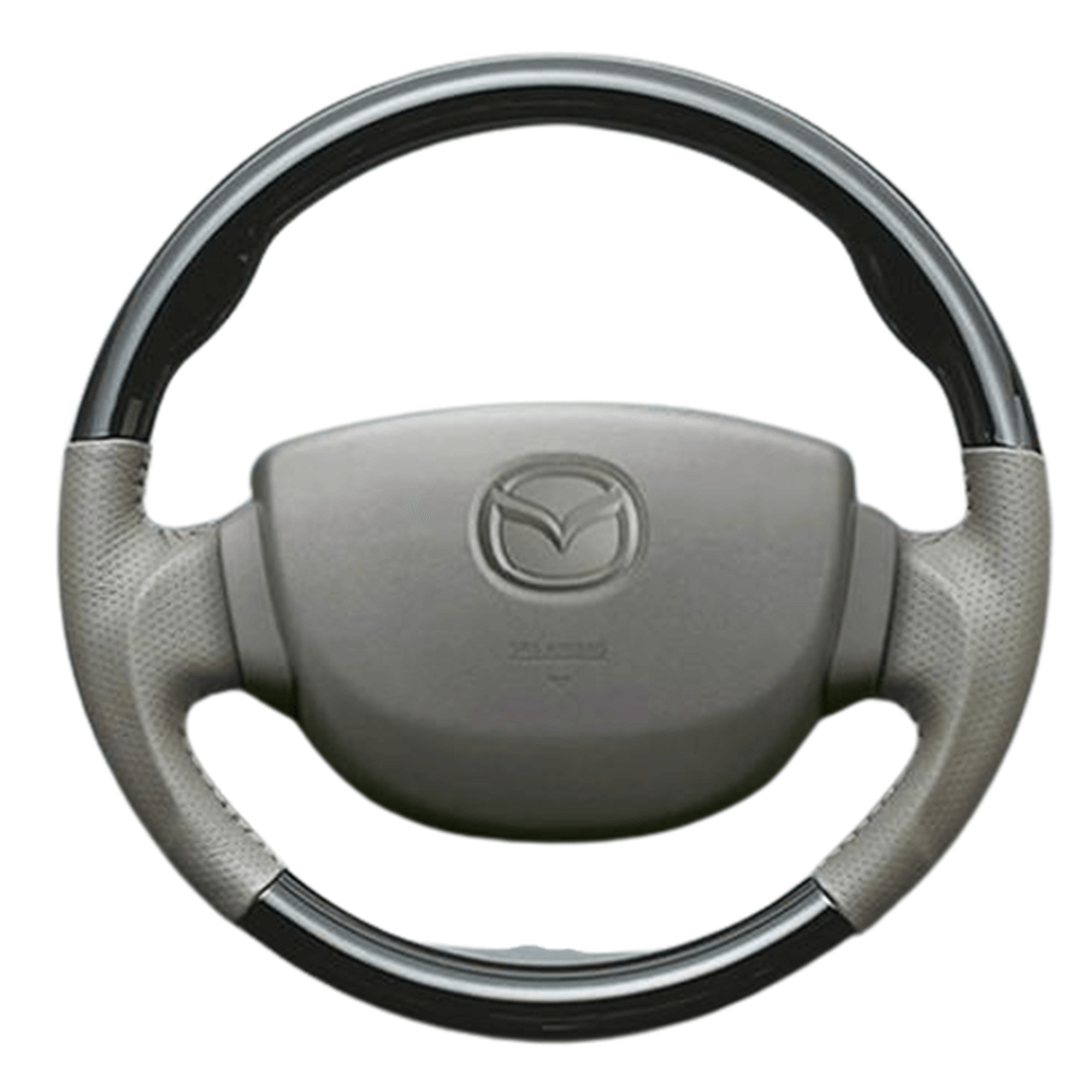 (ピアノブラック×ベージュ) ガングリップ ウッド×パンチング 本皮調 レザーステアリング スクラムバン DG64V系 FEGGARI LS76-007