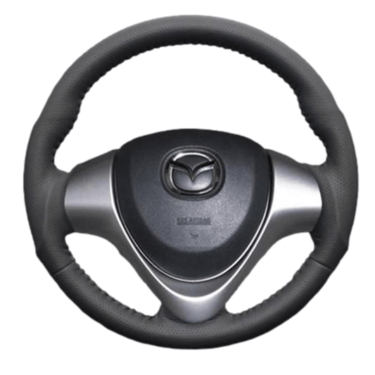 (ダークグレーレザー×ブラックステッチ) ガングリップ ウッド×パンチング 本皮調 レザーステアリング スクラムワゴン DG17W系 FEGGARI LS135LB-009