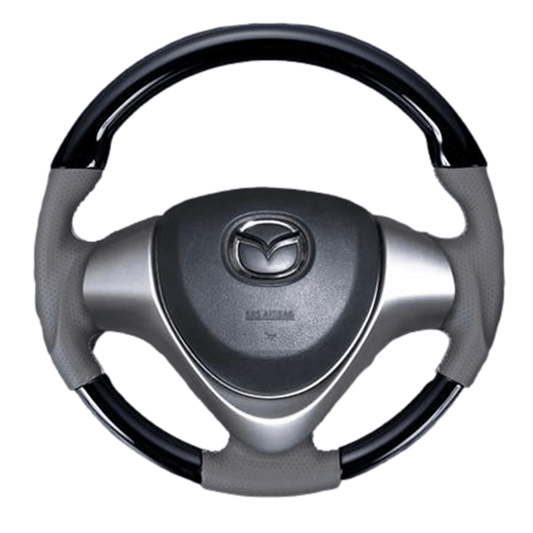 (ピアノブラック×ベージュ) ガングリップ ウッド×パンチング 本皮調 レザーステアリング スクラムワゴン DG17W系 FEGGARI LSEV-WPS-009