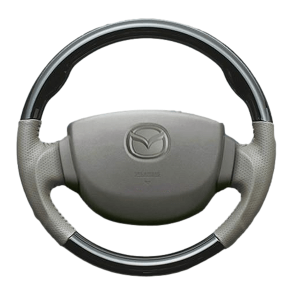 (ピアノブラック×ベージュ) ガングリップ ウッド×パンチング 本皮調 レザーステアリング スクラムワゴン DG64W系 FEGGARI LS76-008