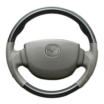 (ピアノブラック×ベージュ) ガングリップ ウッド×パンチング 本皮調 レザーステアリング スクラムワゴン DG64W系 FEGGARI LS76-008