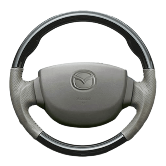 (ピアノブラック×ベージュ) ガングリップ ウッド×パンチング 本皮調 レザーステアリング スクラムワゴン DG64W系 FEGGARI LS76-008