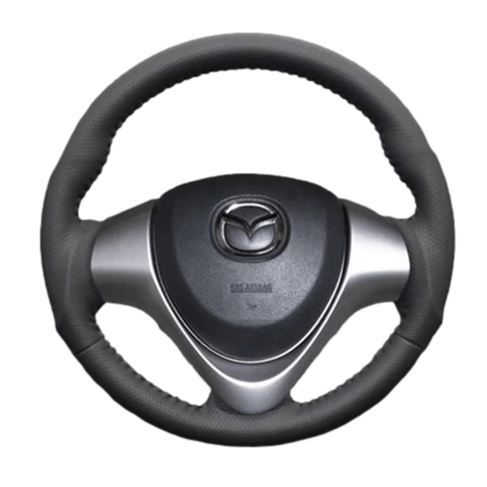 (ダークグレーレザー×ブラックステッチ) ガングリップ ウッド×パンチング 本皮調 レザーステアリング フレア MJ34S/44S系 FEGGARI LS135LB-010