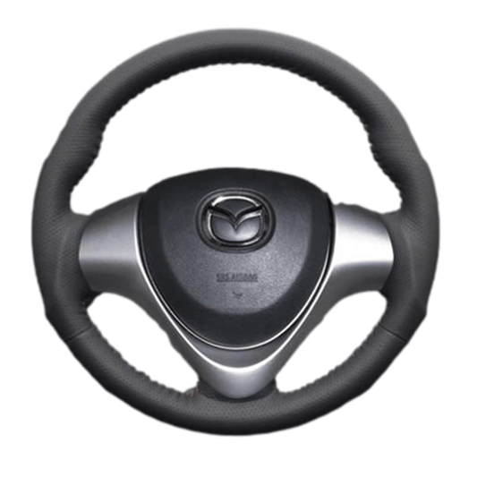 (ダークグレーレザー×レッドステッチ) ガングリップ ウッド×パンチング 本皮調 レザーステアリング フレア MJ34S/44S系 FEGGARI LS135LR-010