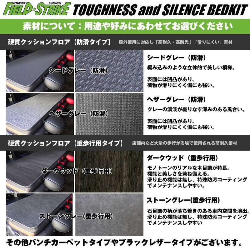 【硬質マットタイプ/重歩行用ダークウッド】Field Strike ラゲージ用 ベッドキット ハイエース / レジアスエース 200 系 DX3/6人用 4ドアヒーター有 1-6型 対応