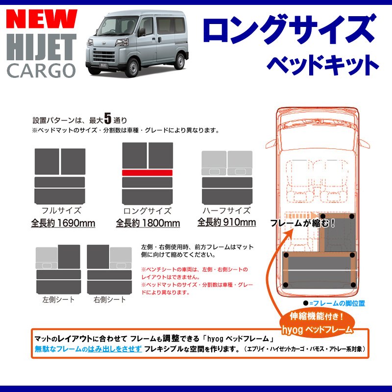 (パンチカーペットタイプ/ダークグレー)Field Strike ロングサイズ ベッドキット 新型ハイゼットカーゴS700系 DXグレード (R3/12-)長さ1800mm！